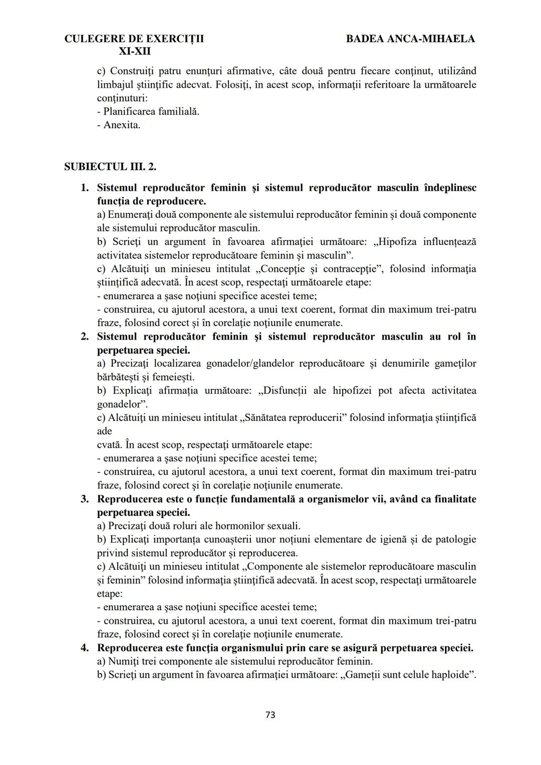 BADEA ANCA-MIHAELA
ISBN 978-973-0-37214-4
BIOLOGIE
CULEGERE DE EXERCIȚII
XI-XII
Reşiţa,
2022 CULEGERE DE EXERCIȚII
XI-XII
BADEA ANCA-