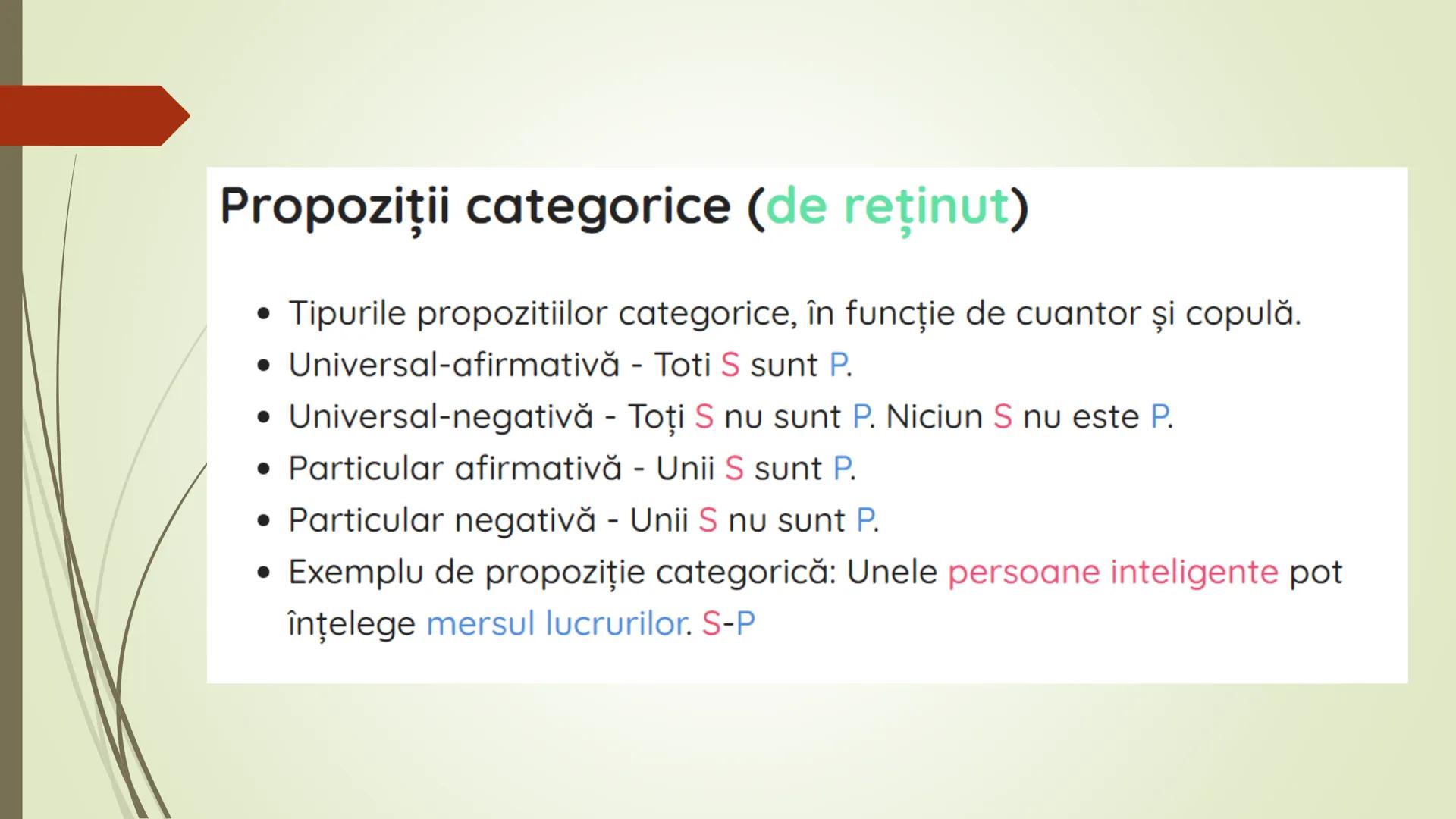 Teorie Logică @ Bacalaureat
Conţinut:
Termeni, Definire, Clasificare, Propoziții categorice, Raționamente (deductive,
inductive), Demonstra