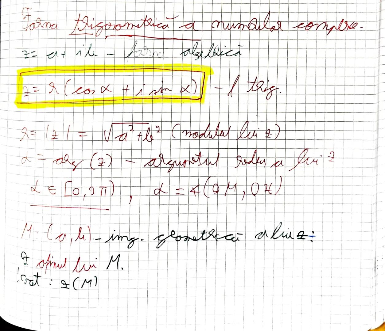 # Numere complexe
⑦ Forma algebrica a unui nr. complex
$z = a + ib$, unde $a, b \in \mathbb{R}$, $i$ = unitate imaginara
$(i^2 = -1)$
No