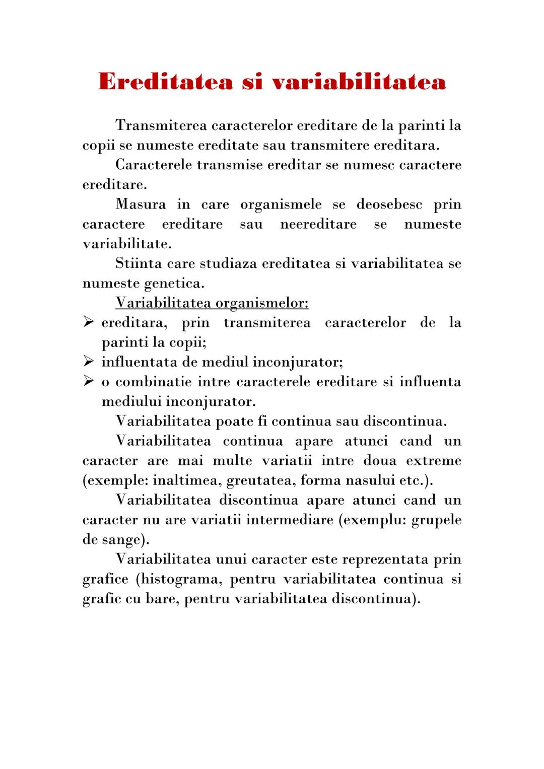 # Ereditatea si variabilitatea
Transmiterea caracterelor ereditare de la parinti la
copii se numeste ereditate sau transmitere ereditara.
C