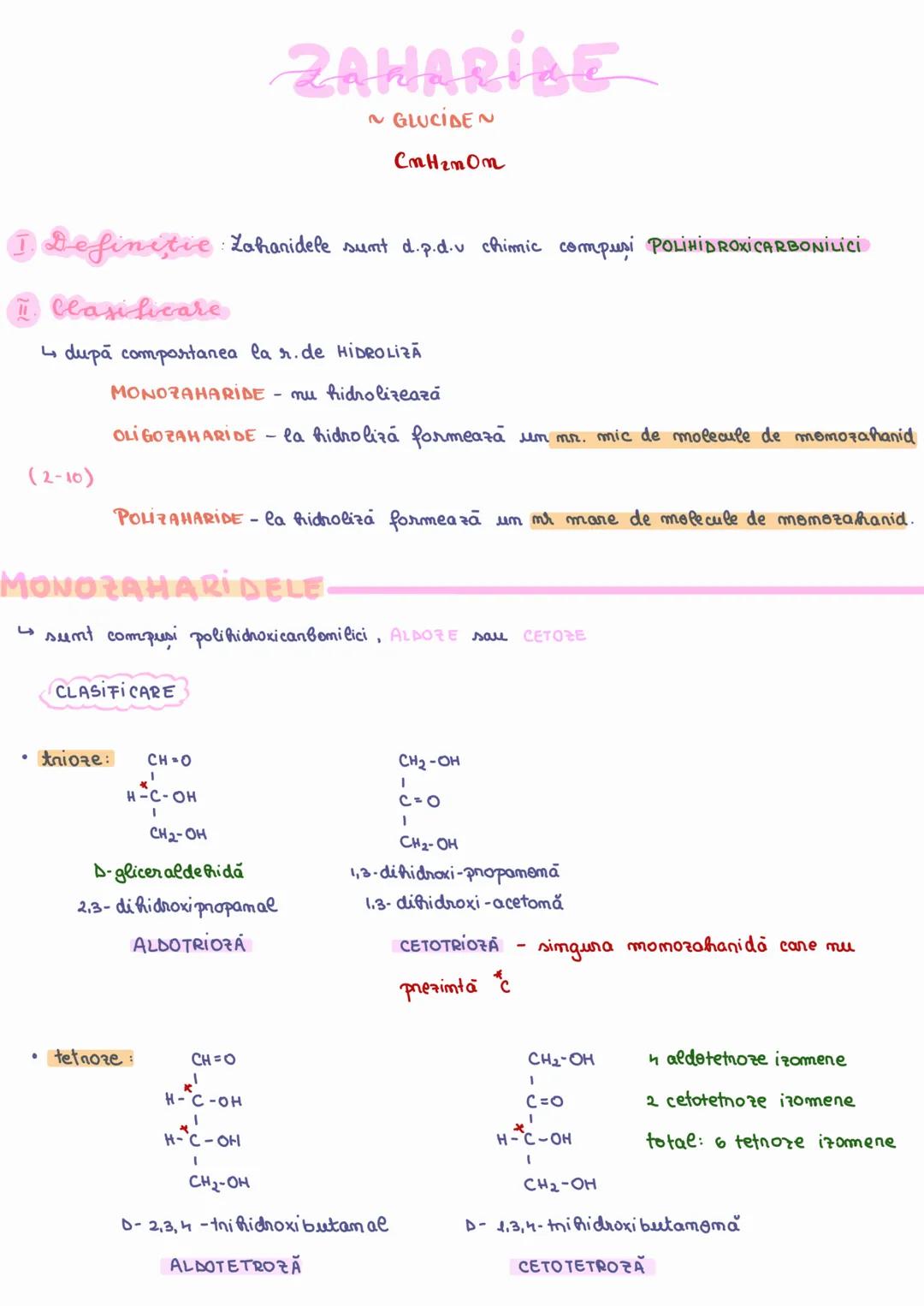 # 4 monozaharidele care prezintă la C cel mai depărtat de gr. carbonil o gr. -OH pe partea dreaptă aparțin seriei sterice D
# 5 triozele și