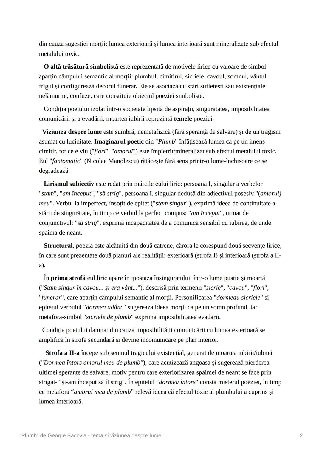 # "Plumb" de George Bacovia - tema
și viziunea despre lume
Simbolismul este o mişcare artistică manifestată în literatură, muzică şi pictur