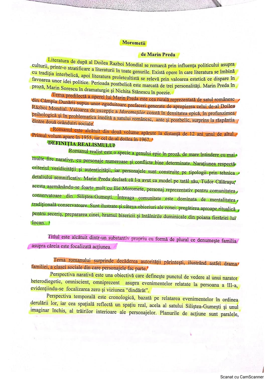 # Morometii
de Marin Preda
Literatura de după al Doilea Razboi Mondial se remarcă prin influența politicului asupra
culturii, printr-o str