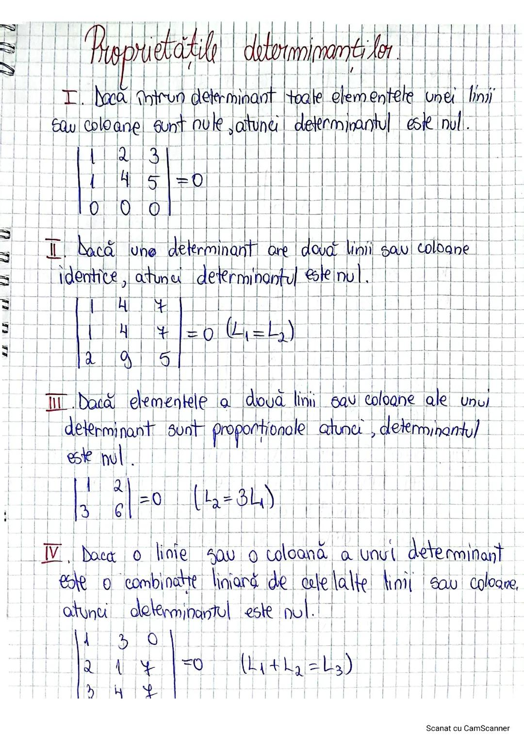 Proprietățile determinantilor