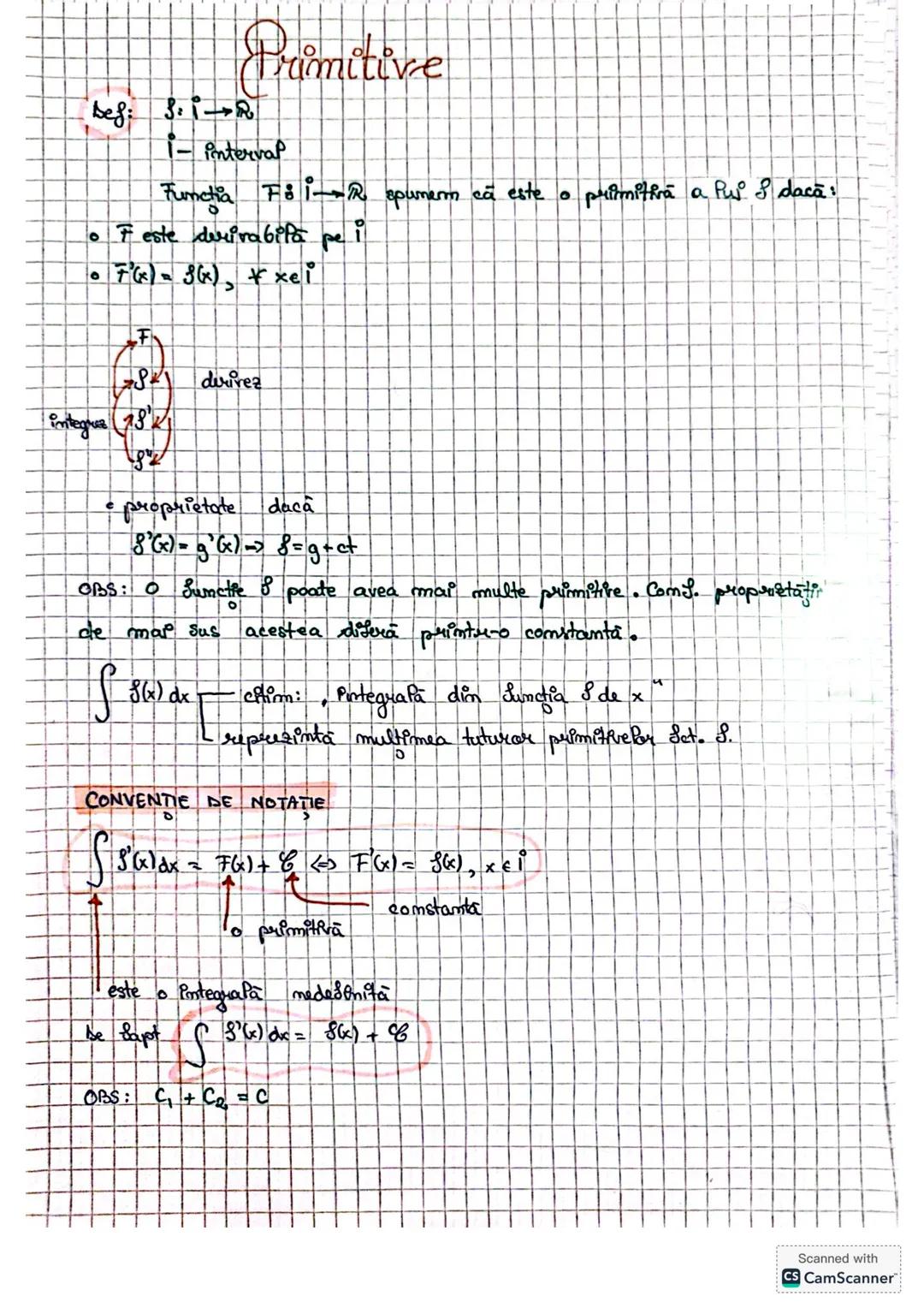 # Primitive
*def:*
$f: I \to \mathbb{R}$
$I$ - interval
Funca $F: I \to \mathbb{R}$ spunem ca este o primitiva a lui $f$ daca:
* $F$ este