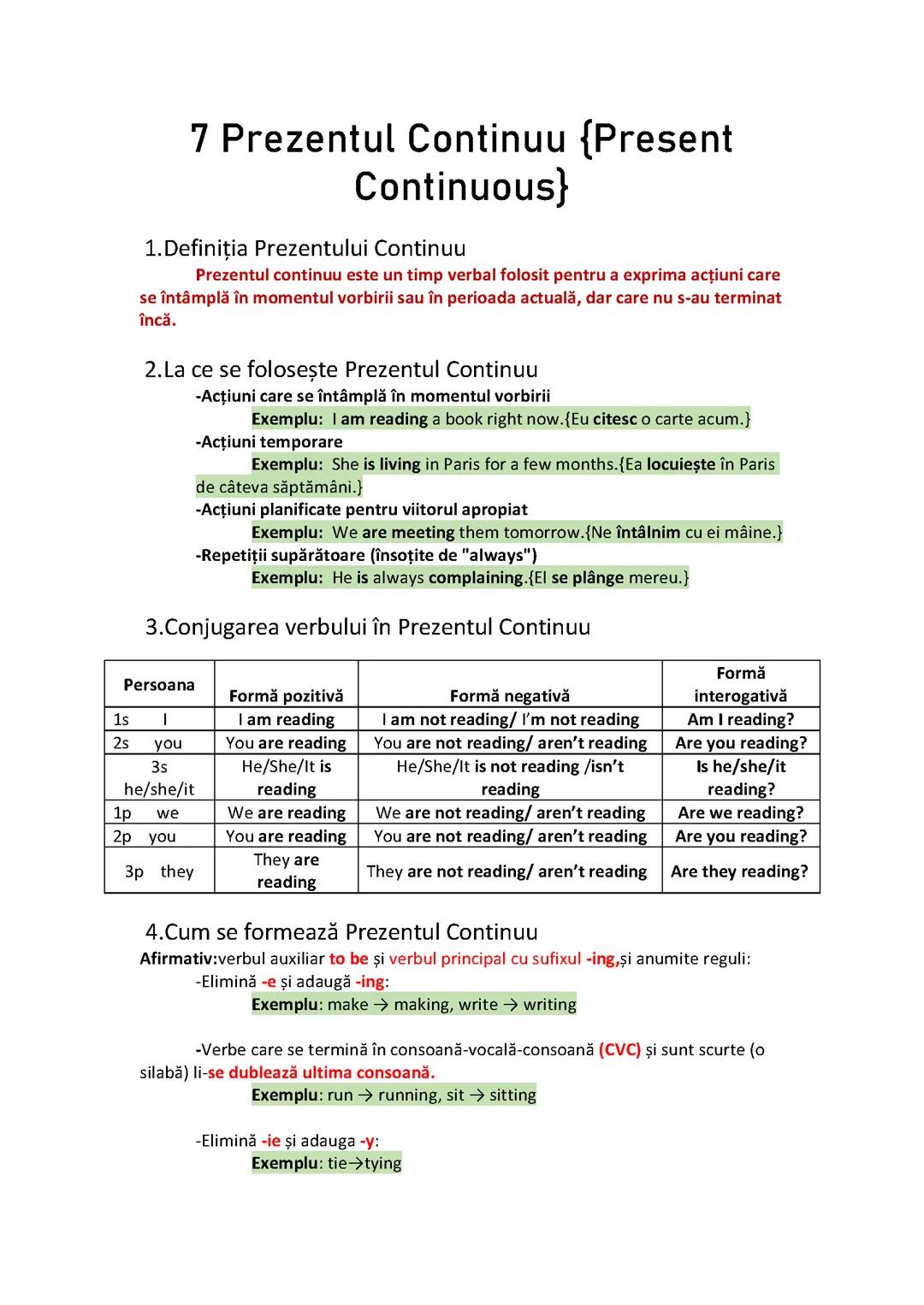 Timpul verbal Prezent Continuu