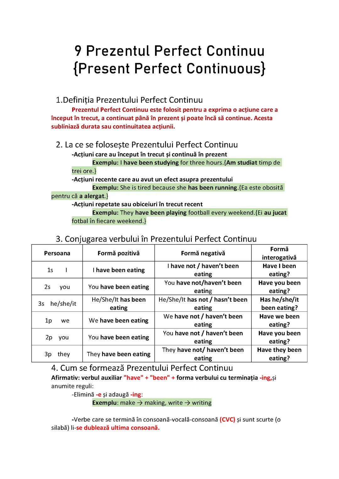 Timpul verbal Prezent Perfect Continuu