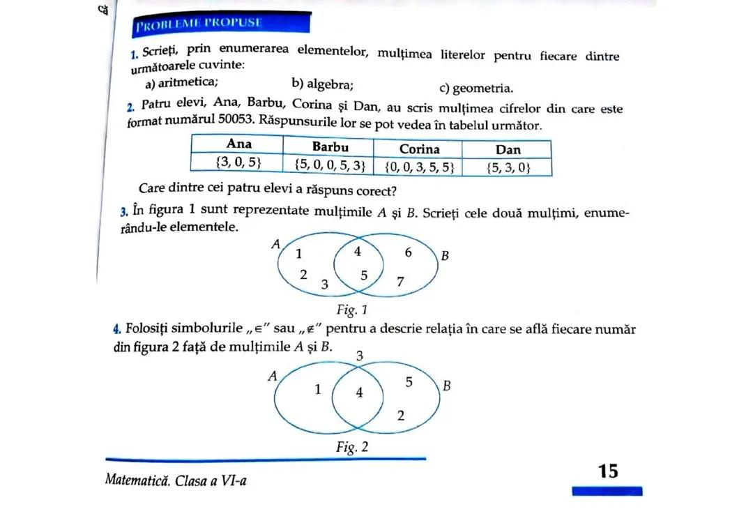 Multimi și relații între multimi clasa 6 rezolvari