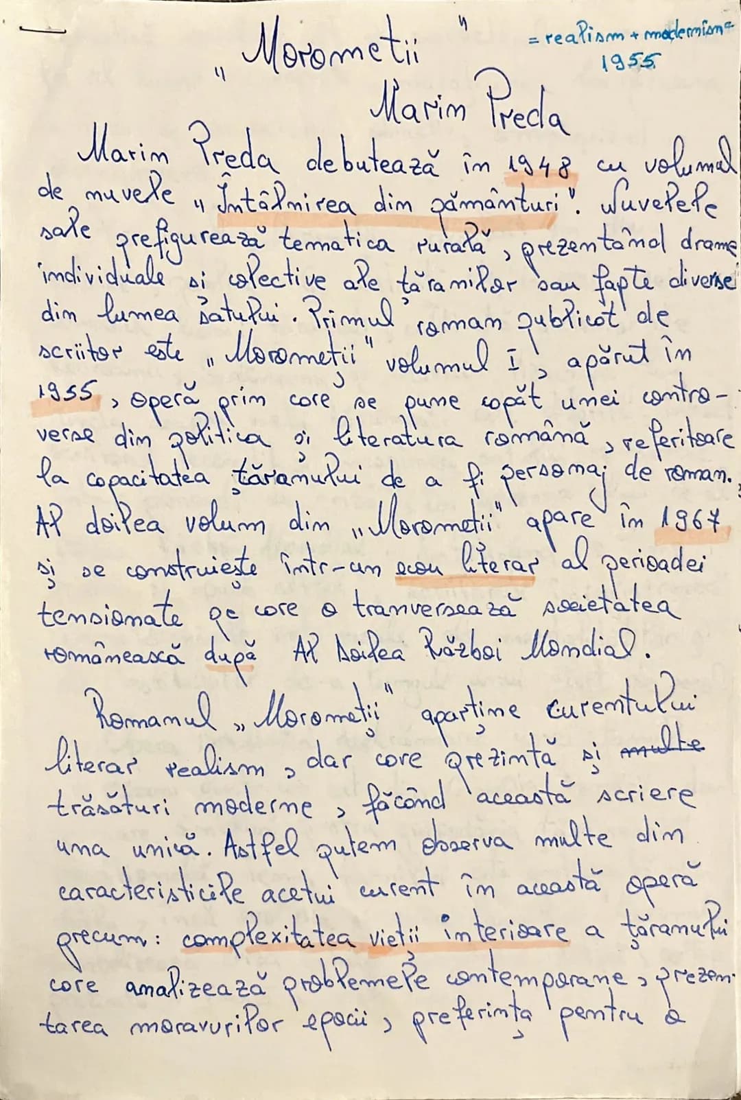 # Morometii
η
= realism + modemism
11
Marim Preda
1955
Marim Preda debutează în 1948 cu volumal
de muvede 1 Intâlnirea din pământuri.