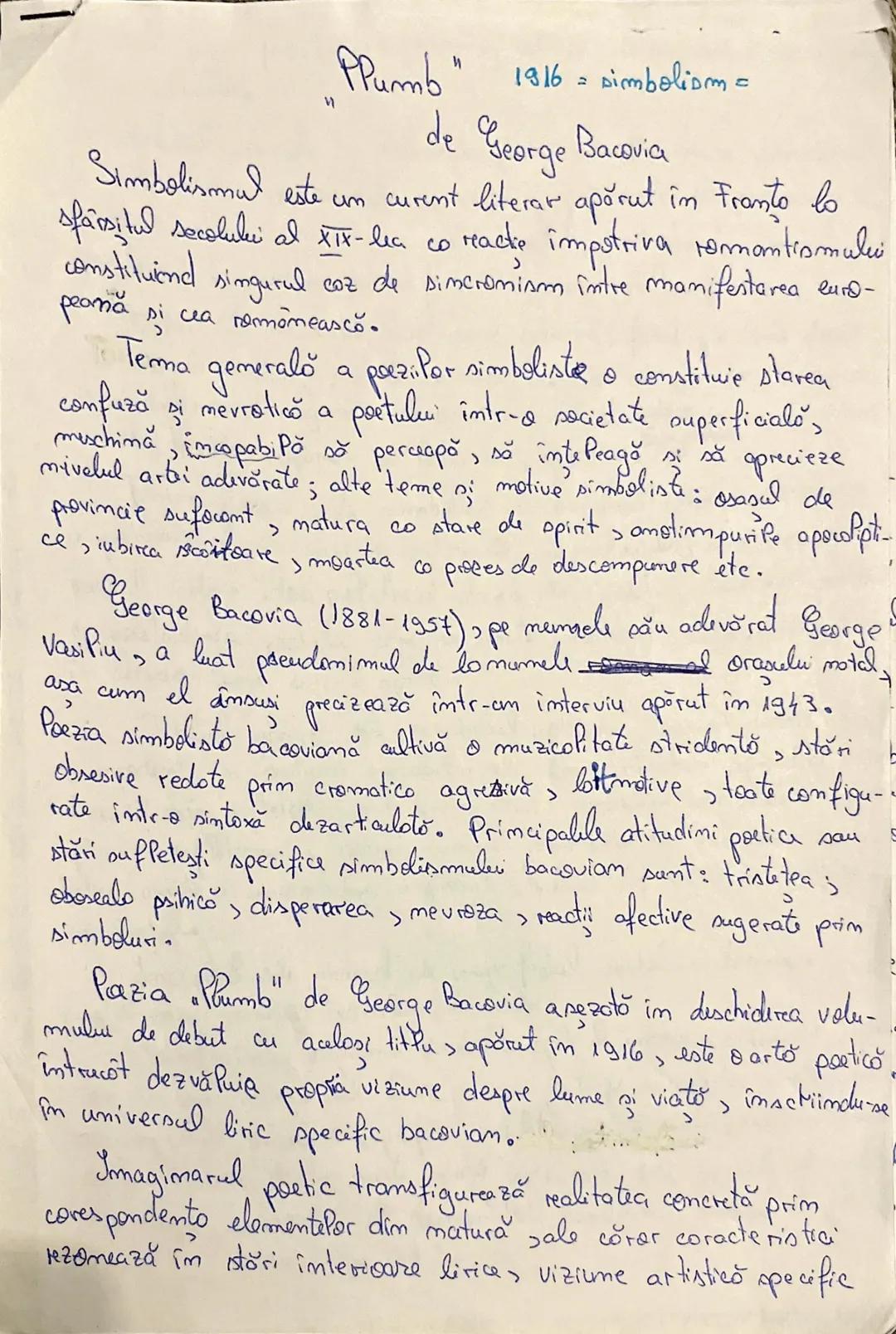 # Plumb" 1916 = simbolism =
de George Bacovia
Simbolismul este um curent literar apărut în Franto lo
sfarsitul secolului al XIX-lea co reac