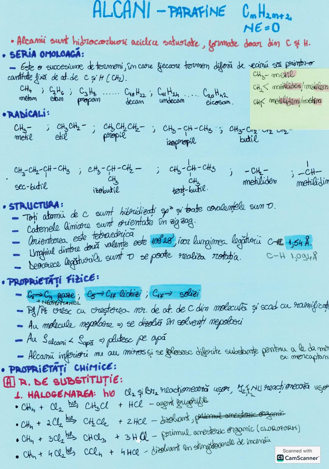 # ALCANI – PARAFINE $C_mH_{2m+2}$
$NE=0$
• Alcanii sunt hidrocarburi aciclice saturate , formate doar din C și H.
• **SERIA OMOLOGĂ:**
-