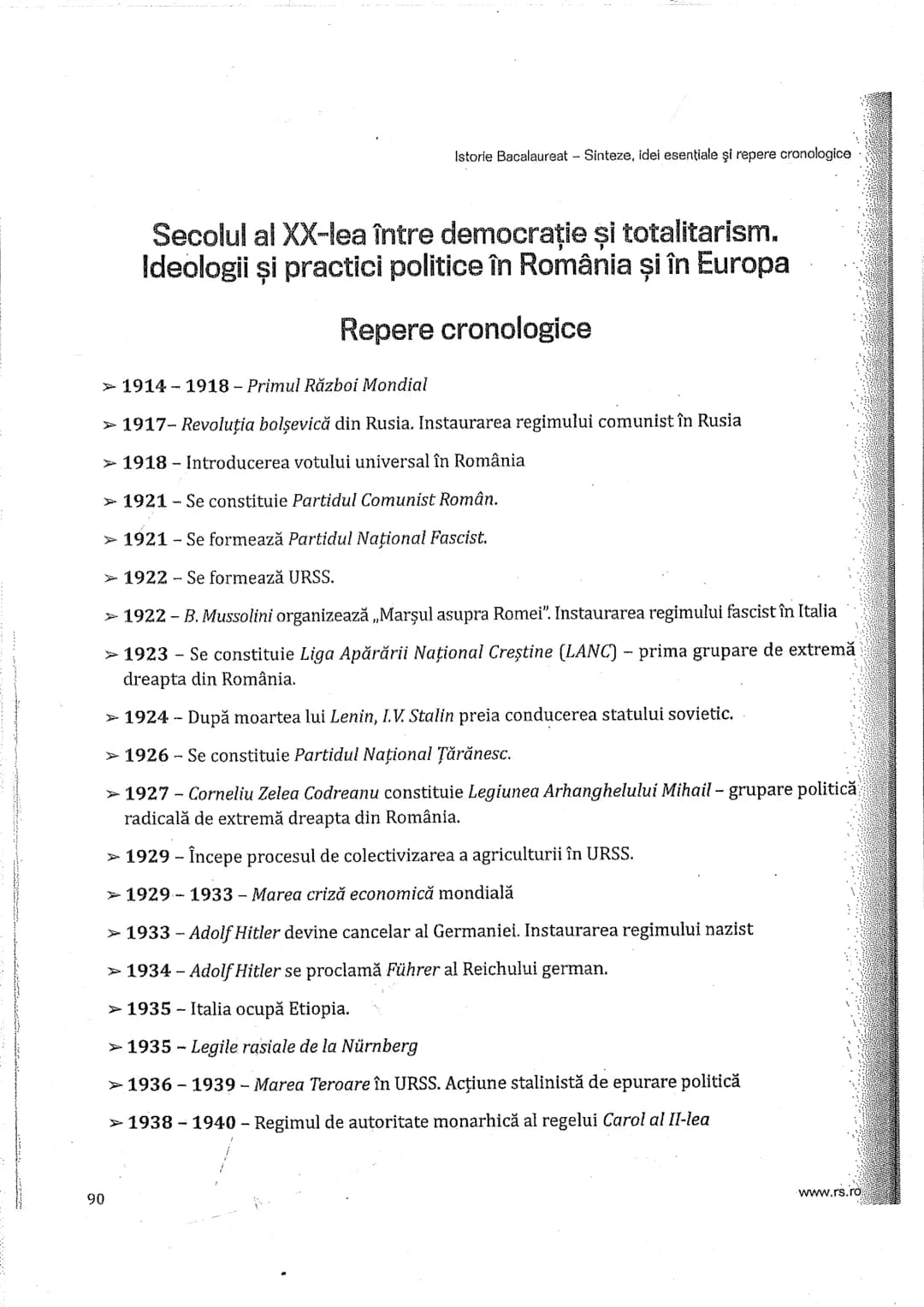 # Cap Vi
Istorie Bacalaureat - Sinteze, idei esenţiale şi repere cronologice
# Secolul al XX-lea între democrație și
totalitarism. Ideolog