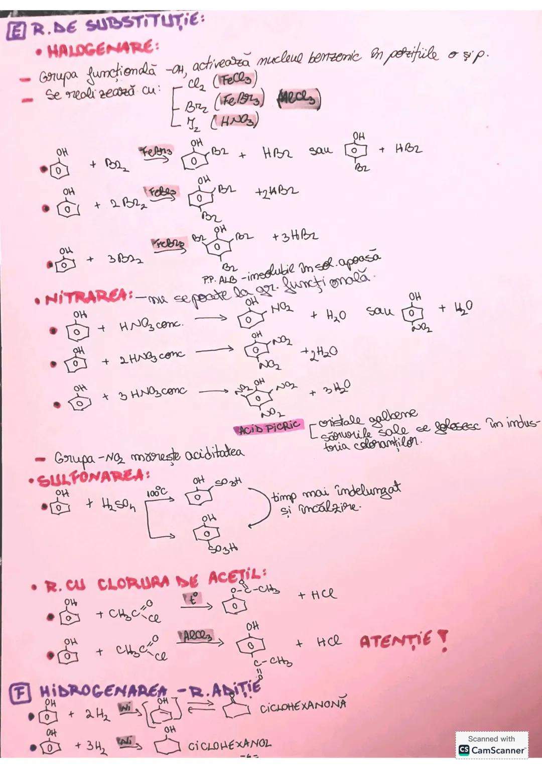 # FENOLI → Ar-OH.
-Sunt compuși hidroxilici, ce conțin grupa -OH legată de un atom
de C hibridizat $Sp^2$ dintr-un nucleu aromatic.
# CLASIF