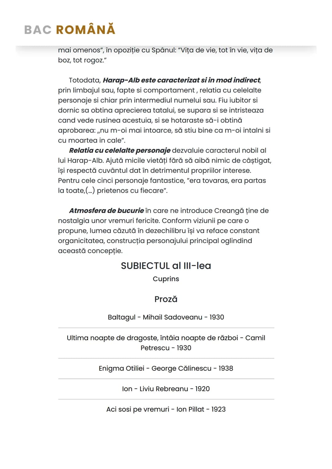 # BAC ROMÂNĂ
Povestea lui Harap-Alb - lon
Creangă
Harap-Alb - Caracterizare
~1877~
- prezentarea statutului social, psihologic, moral et
