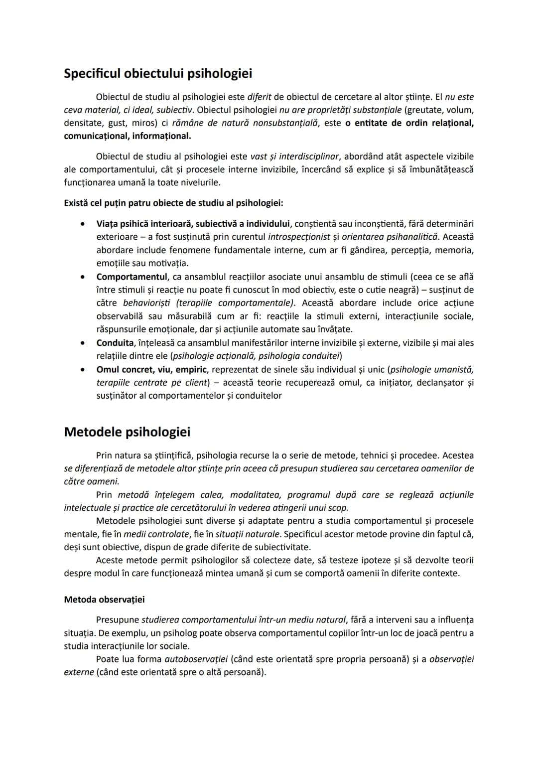 # Specificul obiectului psihologiei
Obiectul de studiu al psihologiei este diferit de obiectul de cercetare al altor ştiinţe. El nu este
ce