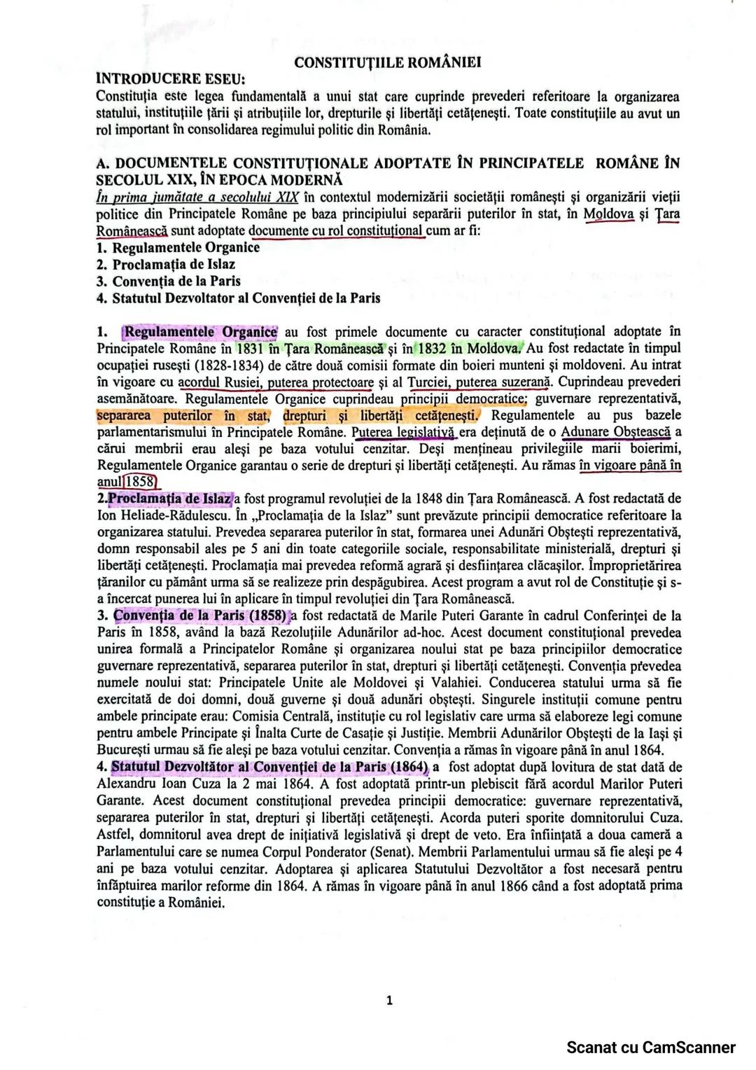 # CONSTITUŢIILE ROMÂNIEI
INTRODUCERE ESEU:
Constituţia este legea fundamentală a unui stat care cuprinde prevederi referitoare la organizar