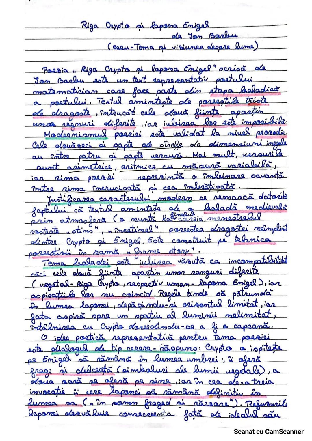 Riga Crypta si lapona Enigel
de Jon Barbu
(eseu-Tema ni viziunea despre lume)
Poezia Riga Crypto si lapona Enigel" scrisă de
Son Barbu este