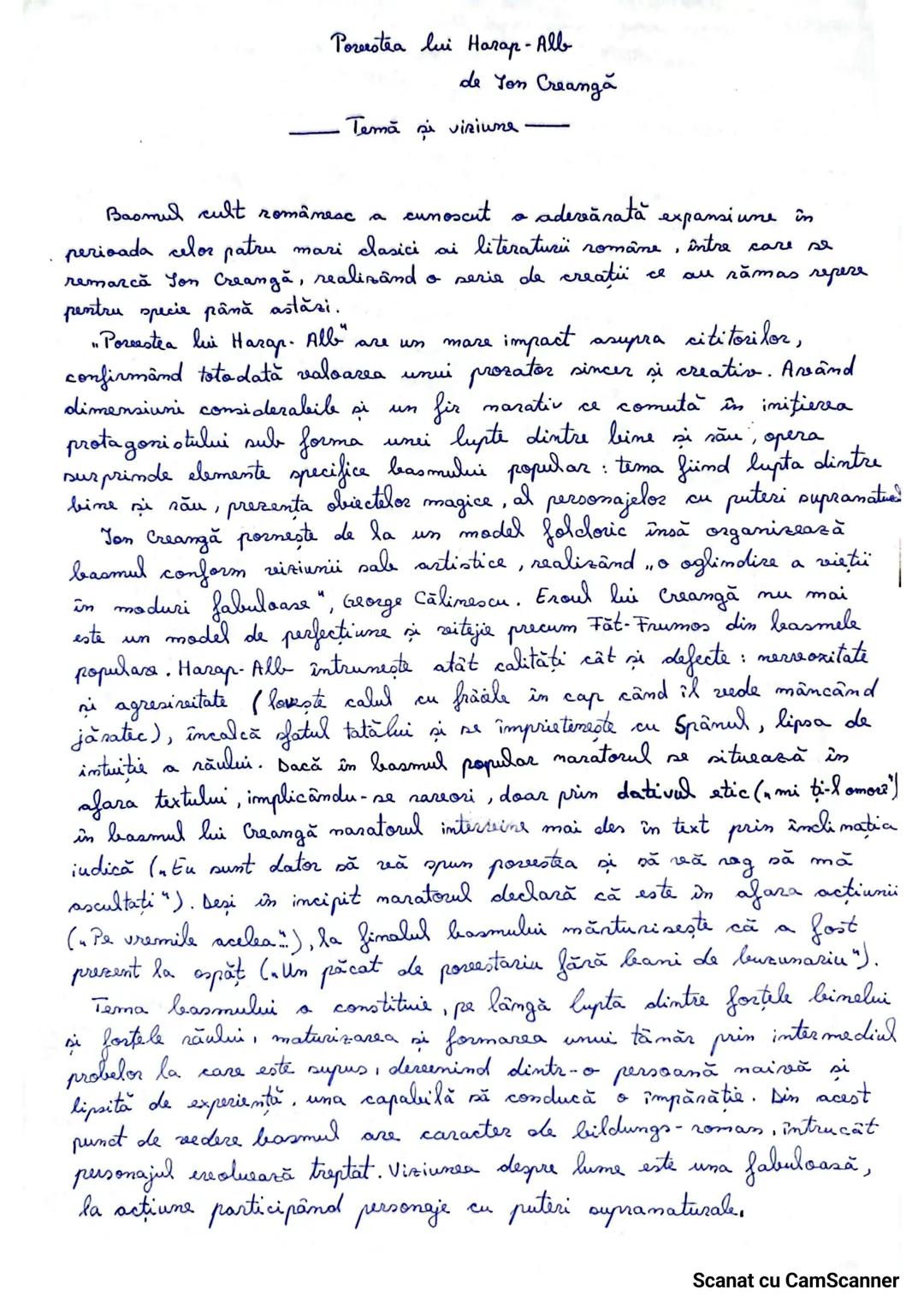 Poreestea lui Harap-Alb
de Yon Creangă
--- Temă şi viziune. ---
Baomul cult românesc a cunoscut o adevărată expansiune în
perioada celor p
