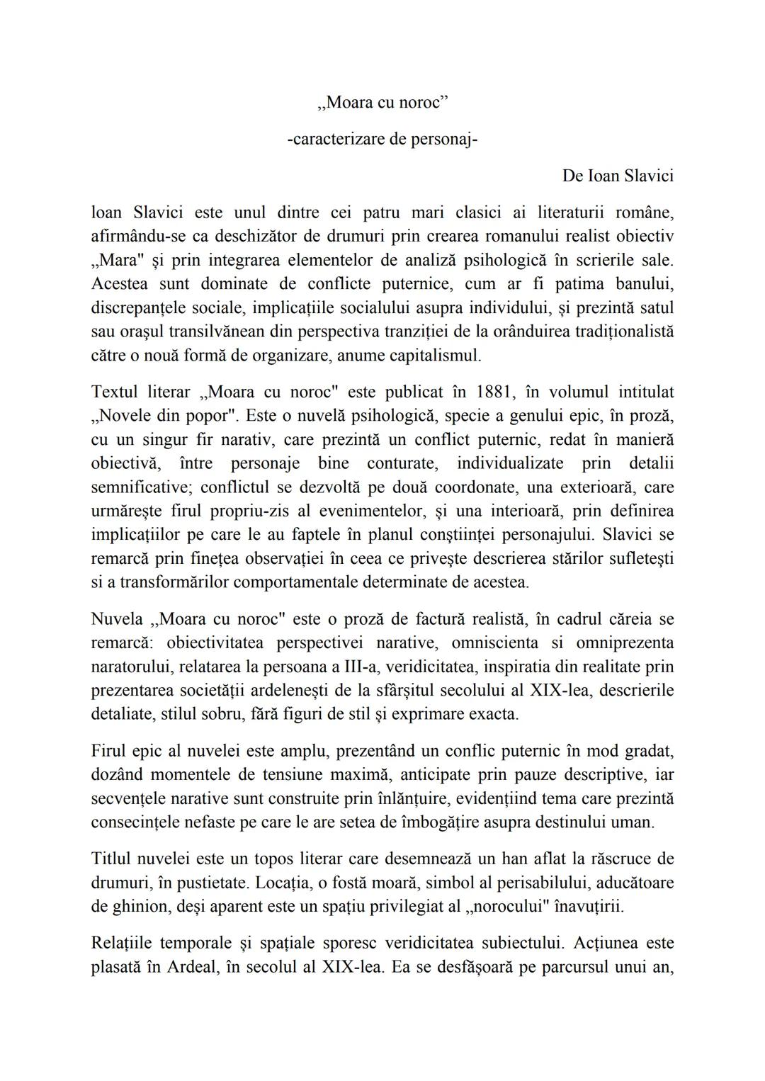 „Moara cu noroc"
-caracterizare de personaj-
De Ioan Slavici
loan Slavici este unul dintre cei patru mari clasici ai literaturii române,