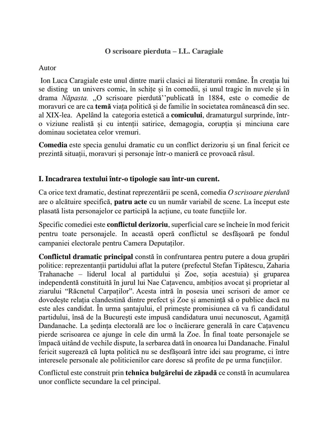 # O scrisoare pierduta - I.L. Caragiale
Autor
Ion Luca Caragiale este unul dintre marii clasici ai literaturii române. În creația lui
se d