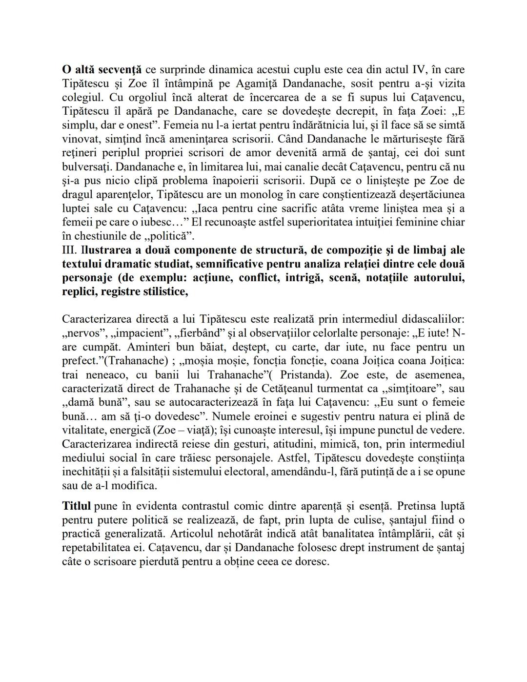 O scrisoare pierdută- Relaţia Ştefan Tipătescu- Zoe Trahanache
I Prezentarea statutului social, psihologic, moral etc. al fiecăruia dintre