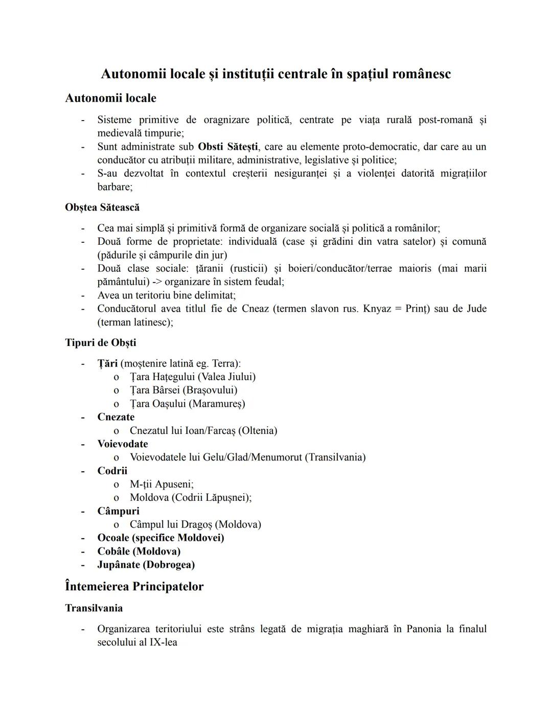 # Autonomii locale și instituții centrale în spațiul românesc
Autonomii locale
- Sisteme primitive de oragnizare politică, centrate pe via