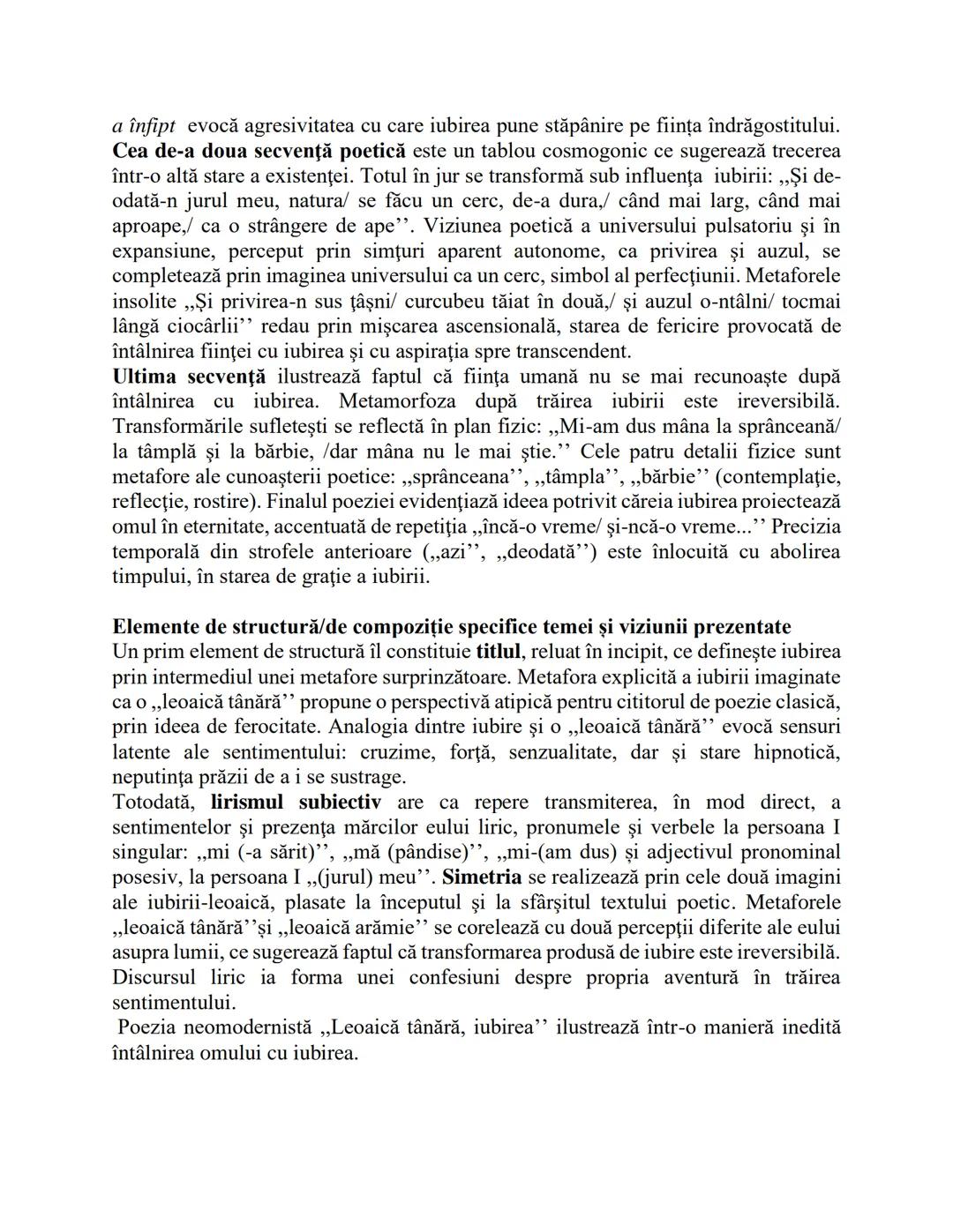 Particularitățile unei opere care aparține lui N. Stănescu
Leoaică tânără, iubirea
Încadrare în curentul literar specific
Neomodernismul