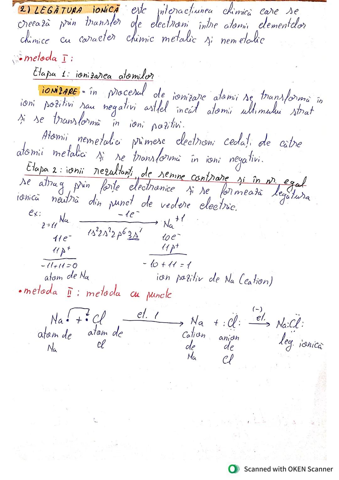 2) LEGATURA IONICA este interactiunea chimică care se
creează prin transfer de electroni între atomi elementelor
chimice cu caracter chimic