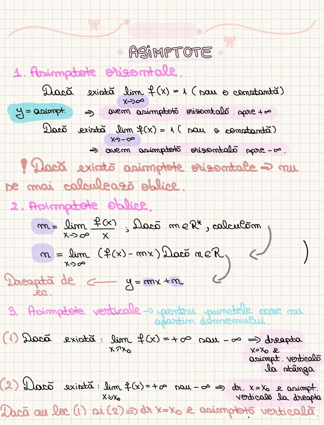 # ASIMPTOTE
1. Asimptote orizontale.
Dacă există $\lim_{x \to \infty} f(x) = l$ (sau o constantă)
$y = asimpt.$ $\Rightarrow$ avem asimpt