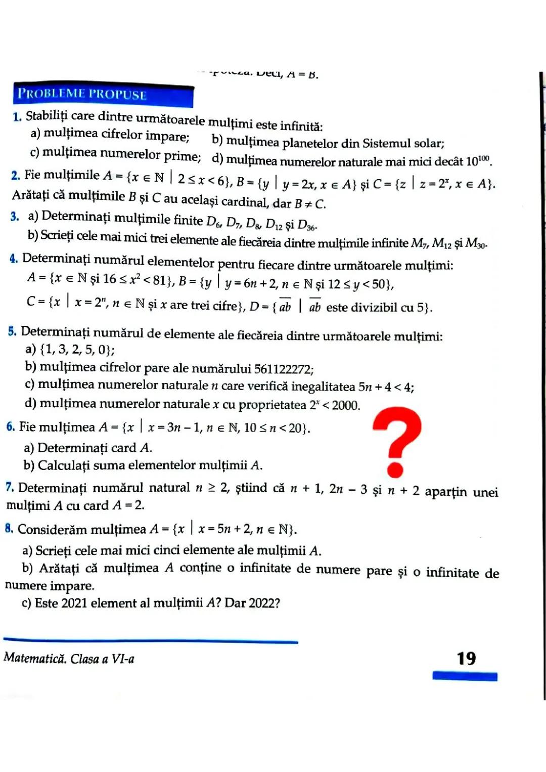 Multimi și operații cu multimi clasa 6 exerciții rezolvate