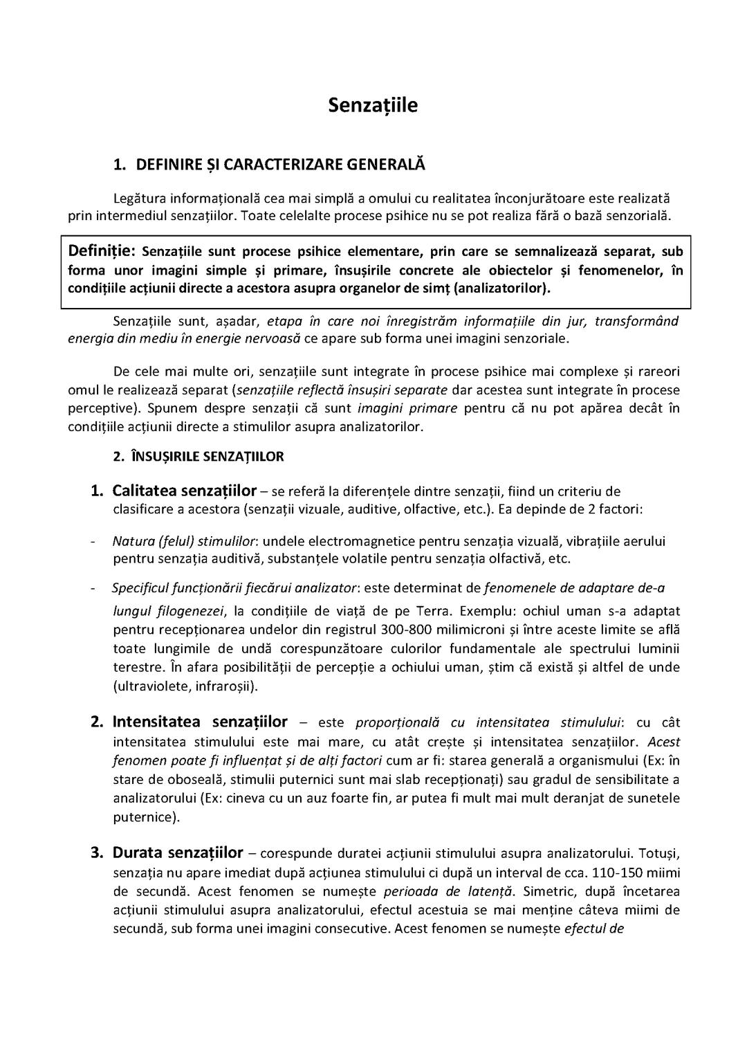 Senzațiile,clasificarea și legile lor