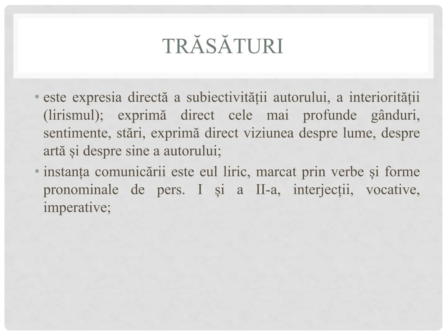 # GENUL LIRIC
ELEMENTE SPECIFICE ETIMOLOGIE
• termenul de poezie provine din fr. poesie, lat. poesis, gr.
poiesis, „creaţie", iar cuvântul