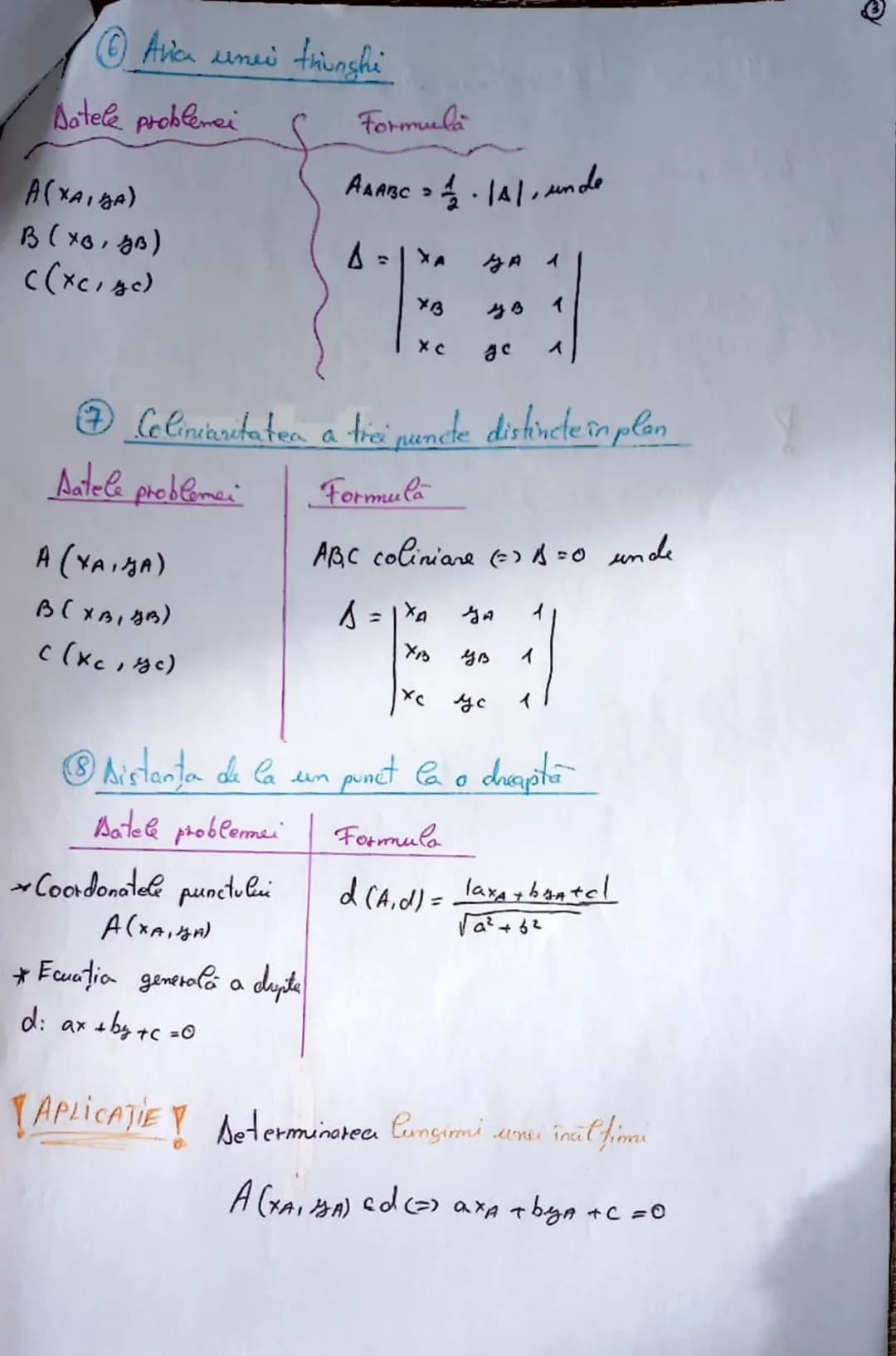 # Capitolul: Geometrie analitică
① Distanța dintre docia puncte (Lungimea unui segment)
| Datele problemei | Formula |
|---|---|
| A (XA,