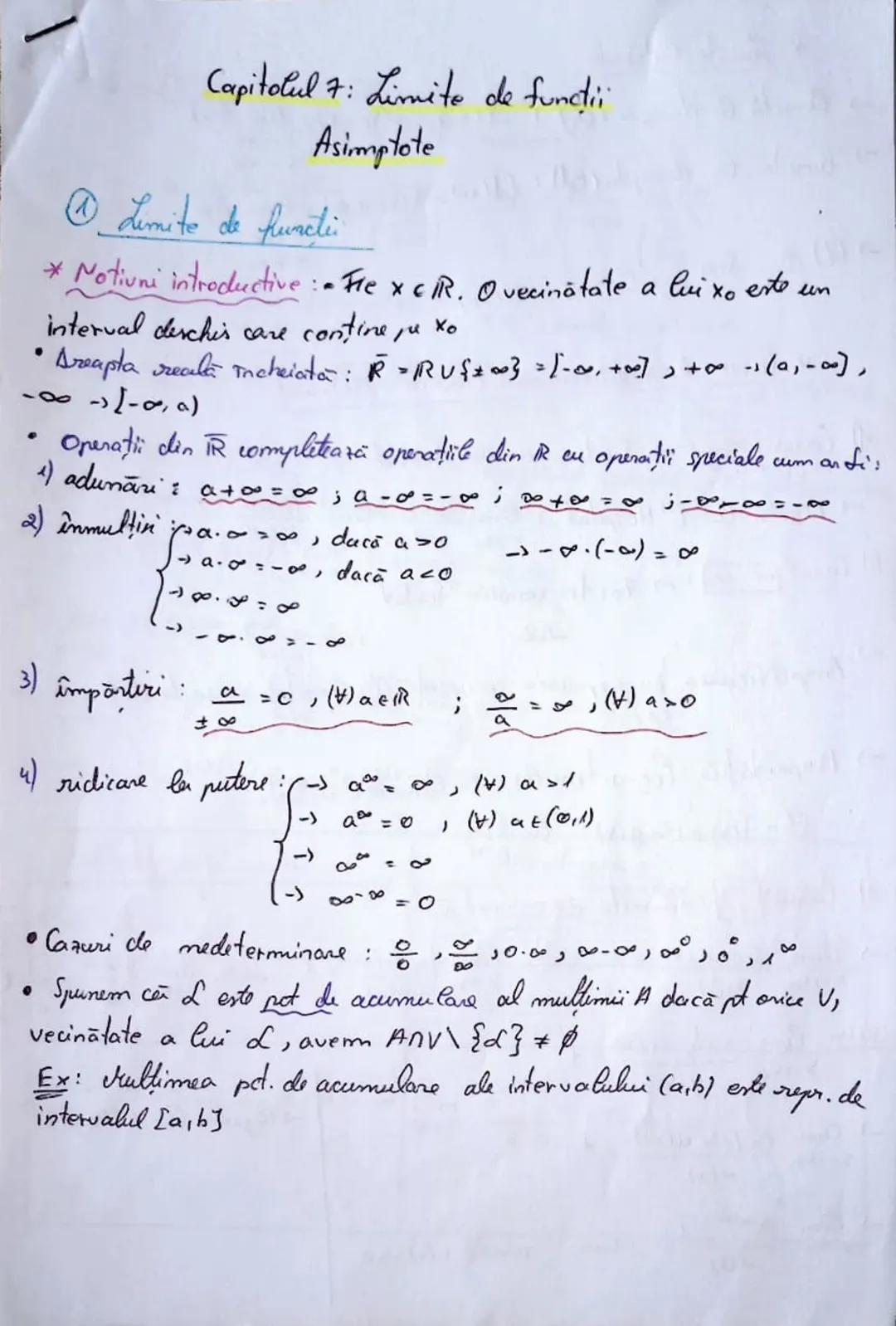 # Capitolul 7: Limite de funcții
Asimptote
(1) Limite de funcții
* Noțiuni introductive : $\forall \epsilon \in \mathbb{R}, x \in \mathbb