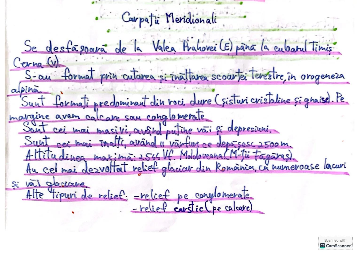 --- OCR Start ---
Carpaţii Meridionali
Se desfăşoară de la Valea Prahovei (E) pana la culbarul Timis
Cerna (v)
S-au format prin cutarea și i