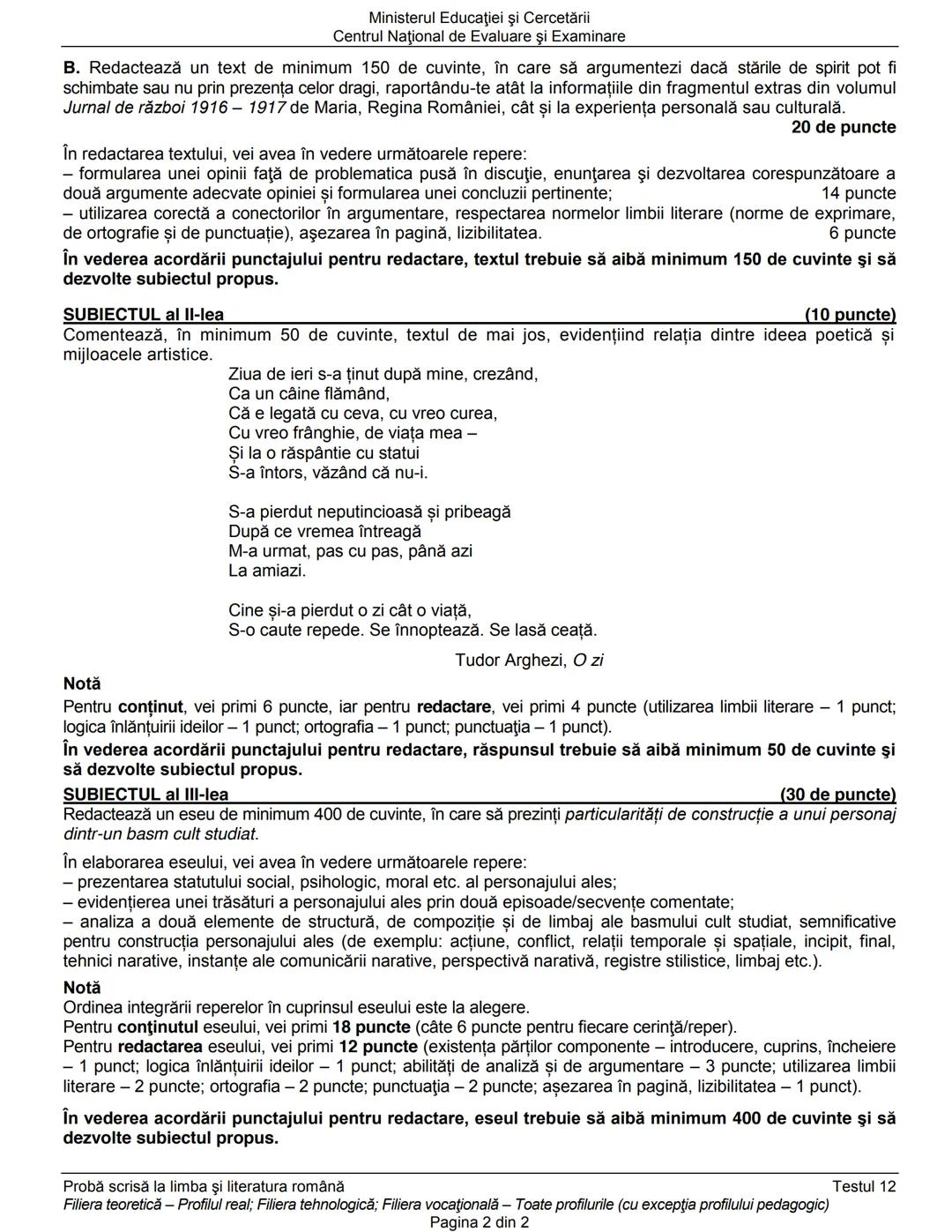 Ministerul Educaţiei şi Cercetării
Centrul Naţional de Evaluare şi Examinare
Examenul de bacalaureat naţional 2020
Proba E. a)
Limba şi lit
