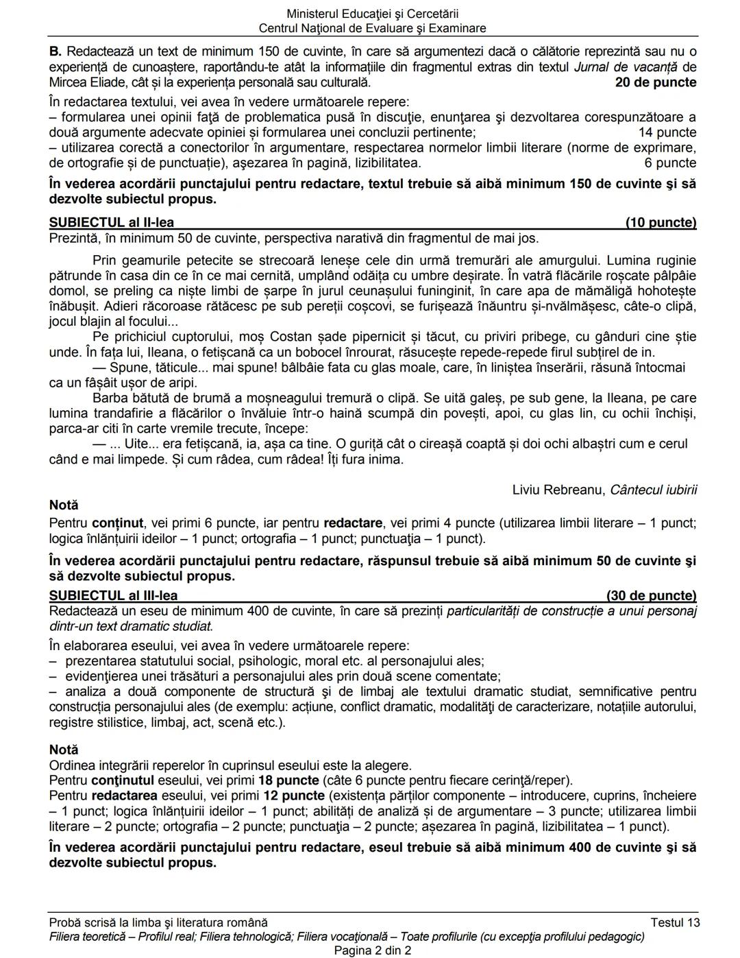 Ministerul Educaţiei şi Cercetării
Centrul Naţional de Evaluare şi Examinare
Examenul de bacalaureat naţional 2020
Proba E. a)
Limba şi lit