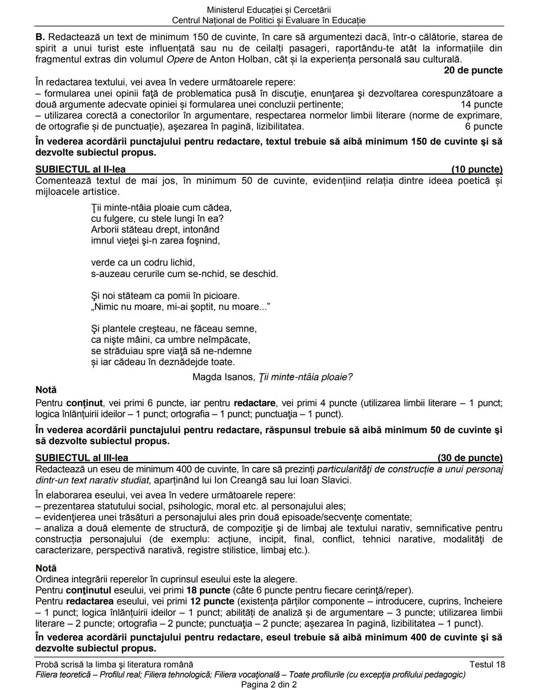 Ministerul Educaţiei şi Cercetării
Centrul Naţional de Evaluare şi Examinare
Examenul de bacalaureat naţional 2020
Proba E. a)
Limba şi lit