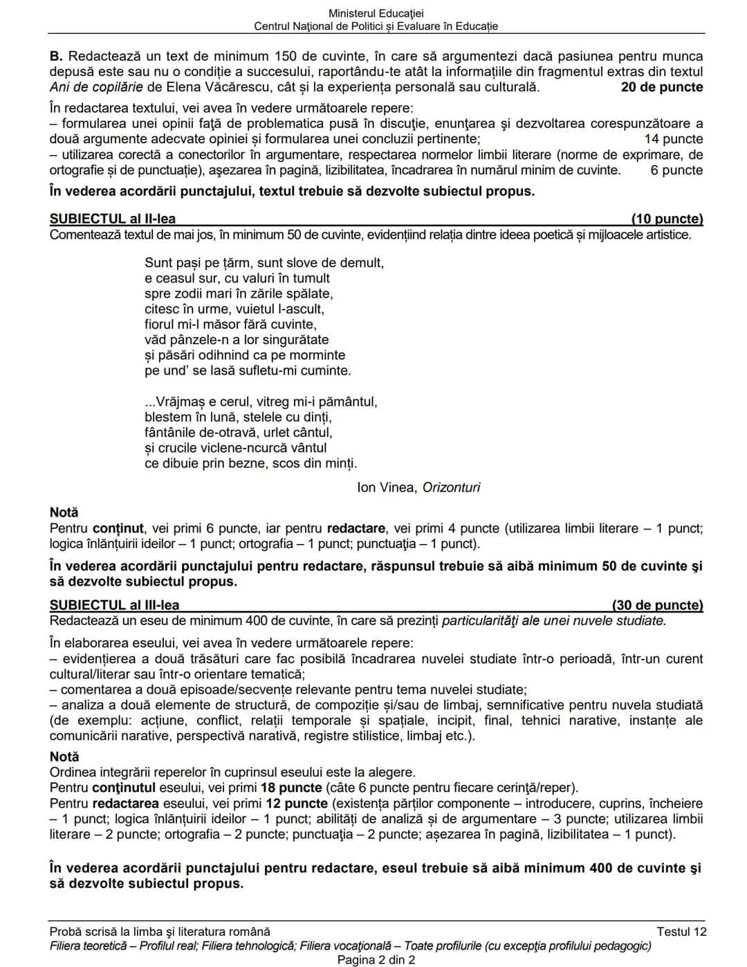 Ministerul Educaţiei
Centrul Naţional de Politici și Evaluare în Educaţie
Examenul național de bacalaureat 2021
Proba E. a)
Limba şi literat