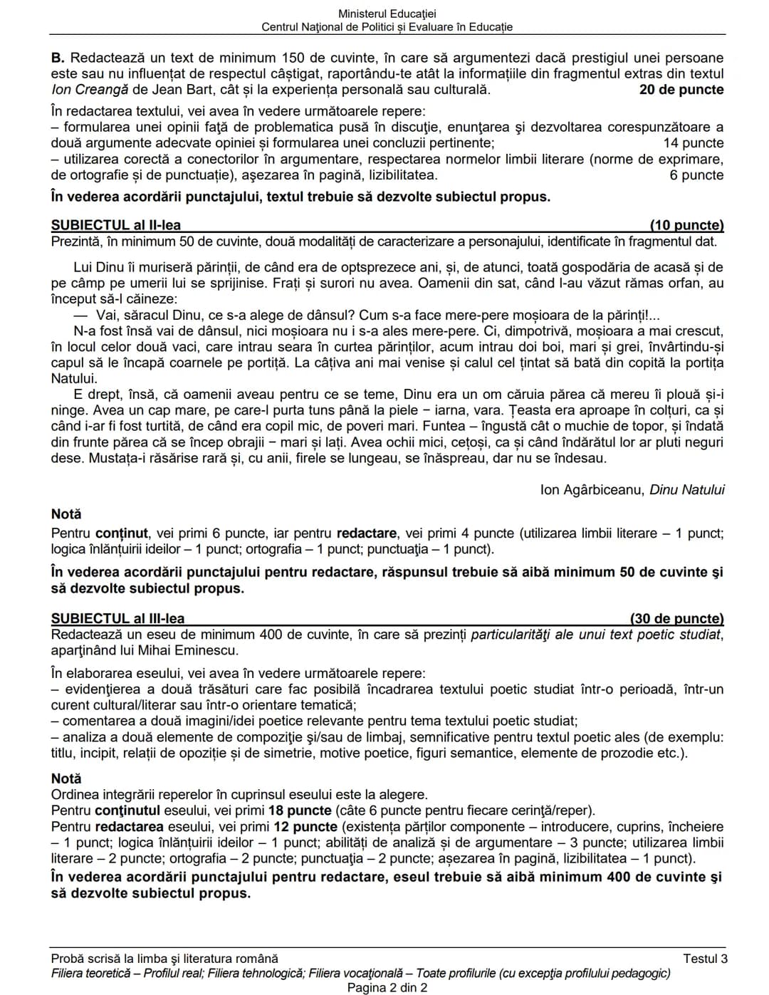 Ministerul Educaţiei
Centrul Naţional de Politici și Evaluare în Educaţie
Examenul național de bacalaureat 2021
Proba E. a)
Limba şi literat