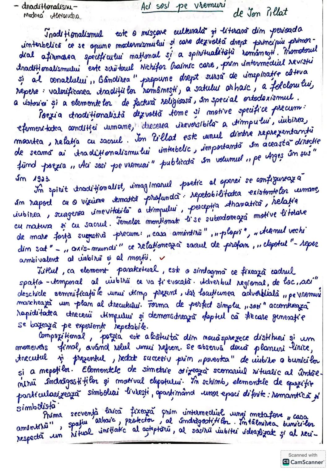 - tradi Honalisme-
Mochea Alexandra
Aci sosi pe vremuri
de Jon Pillat
Traditionalismul este o miscare culturală și literasă din perioada
i