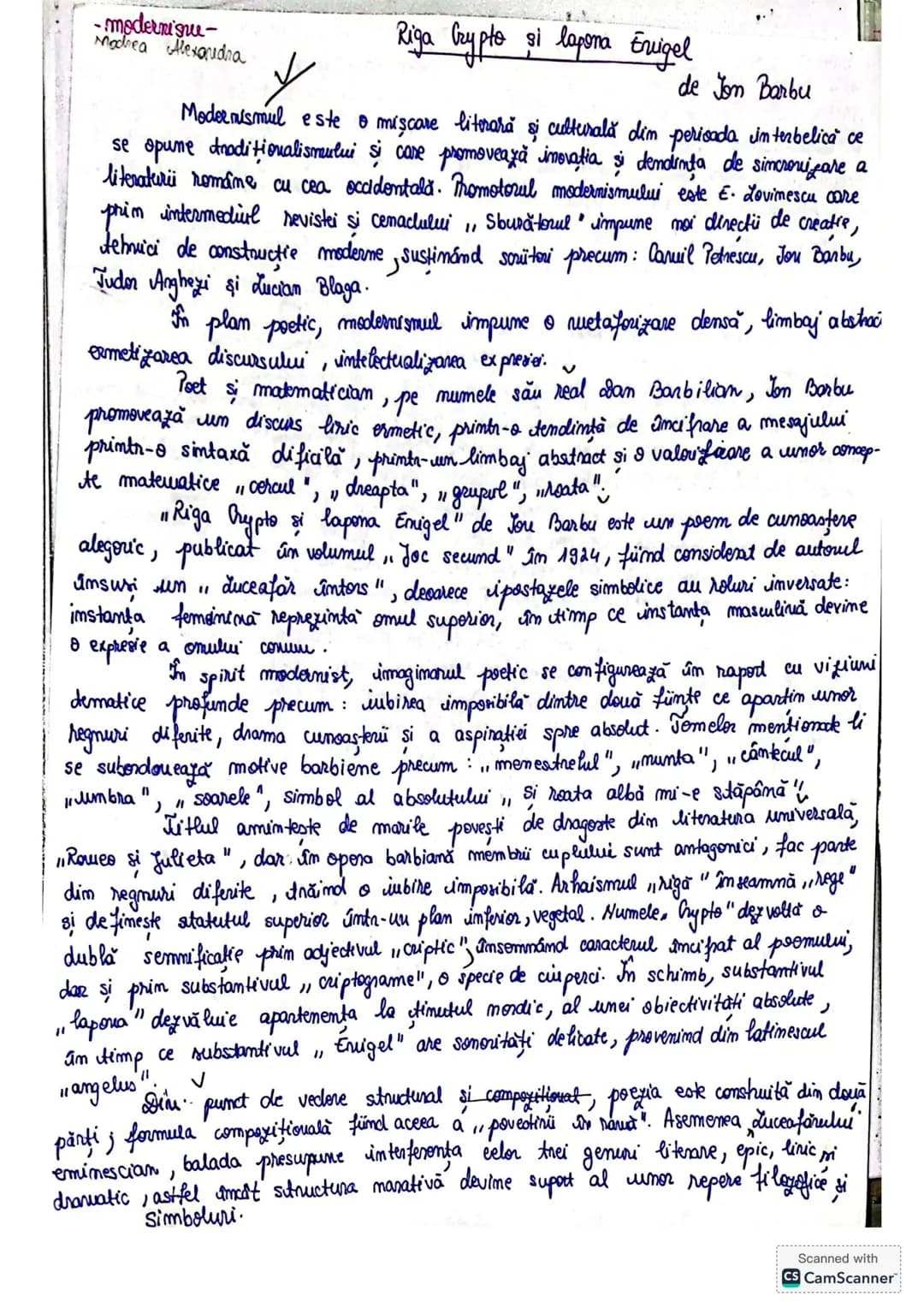 -modernisue-
Mochea Alexoudna
Riga Crypto şi lapona Evigel
de Jon Barbu
Modernismul este o mişcare literară şi culturală dim perioada cim