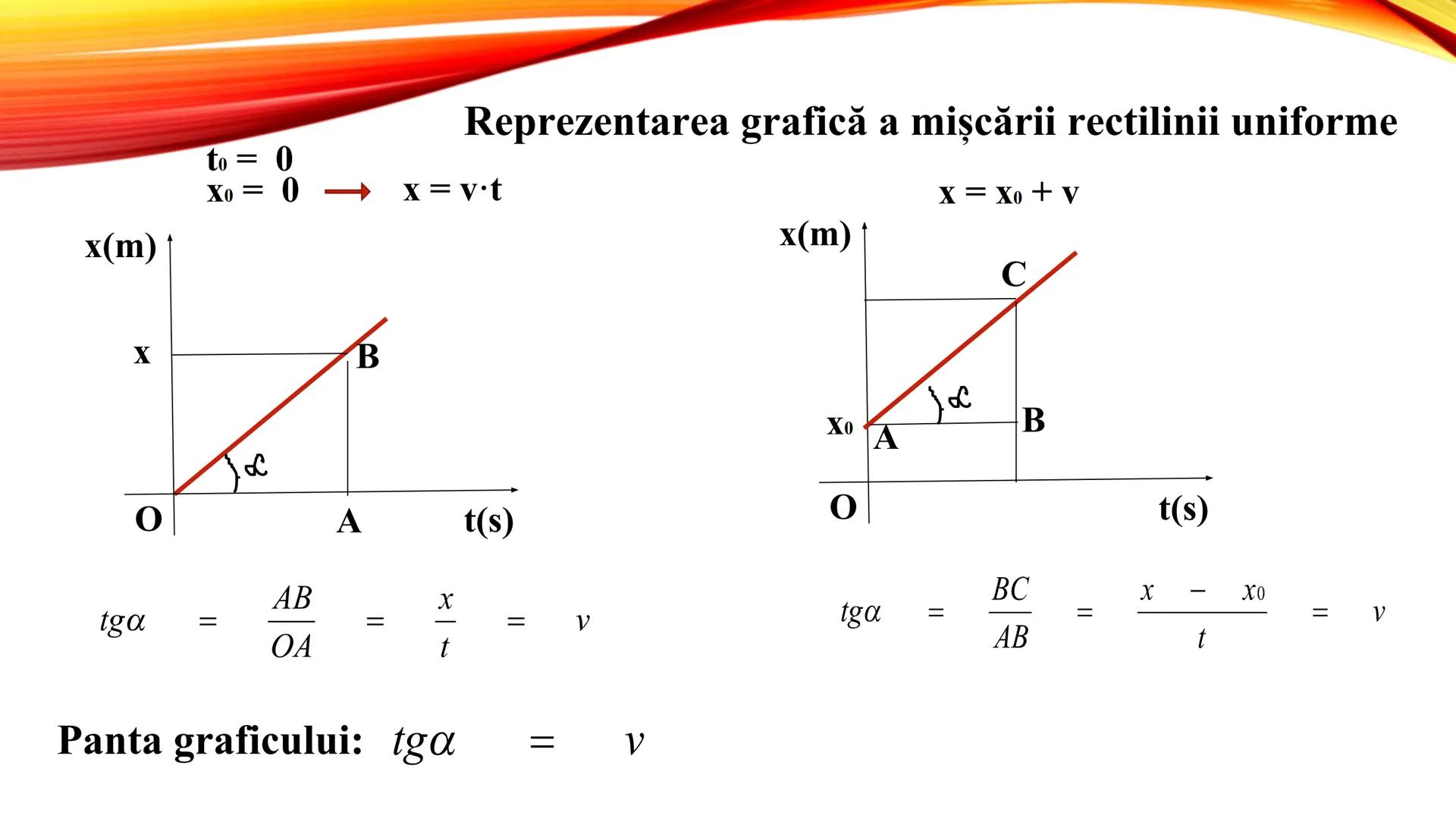 # MIȘCAREA RECTILINIE
# UNIFORMĂ Def: Mişcarea rectilinie uniformă este mișcarea a cărei traiectorie
este rectilinie și viteza este constant