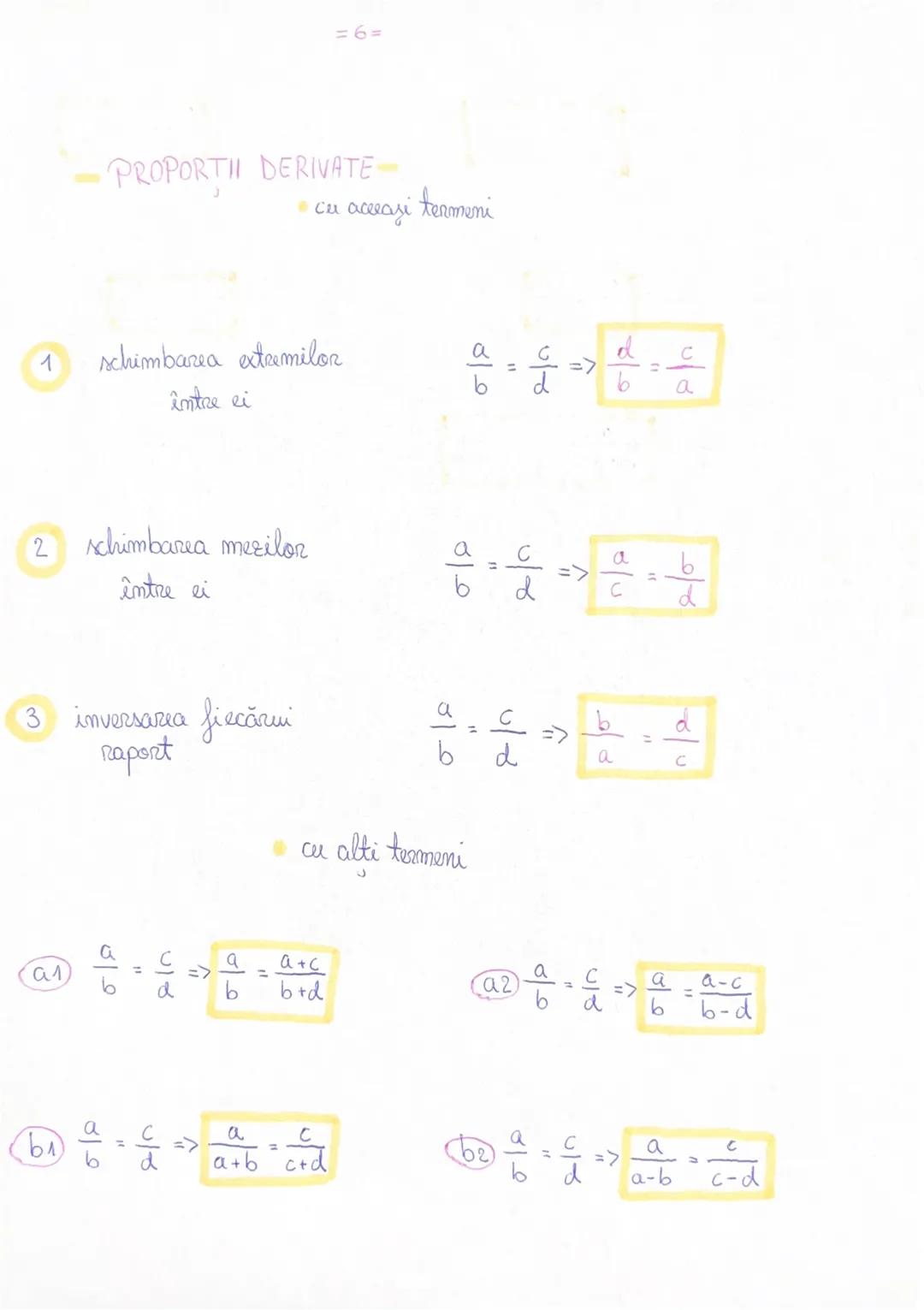 -Proporţii
egalitatea a două rapoarte
$\frac{a}{b} = \frac{c}{d}$
a,d-extremi
b,c - mezi
teorema fundamentală a proportiei ~ într-o propo