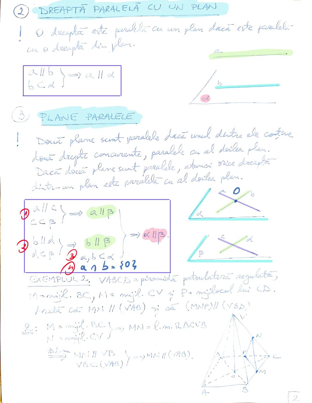 # 2 DREAPTA PARALELA CU UN PLAN
! O dreaptă este paralelă cu un plan dacă este paralelă cu o dreaptă din plan.
$a \parallel b \implies a \