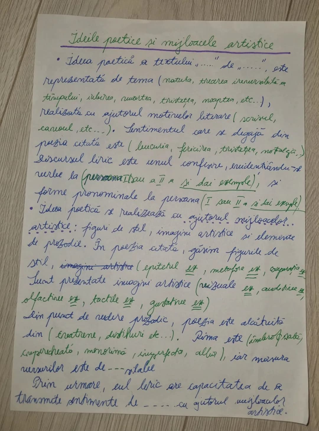# Ideile poetice si mijloacele artistice
• Idera pactica a textului,
"de......", este
representata de tema (natura, trecerea ireversibite a