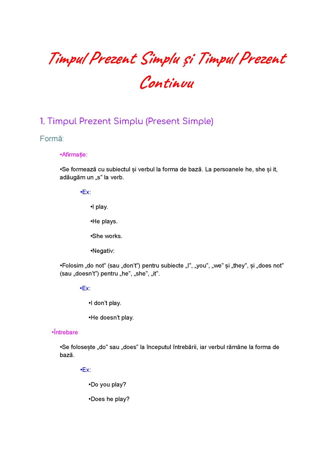 Timpul prezent simplu și continuu