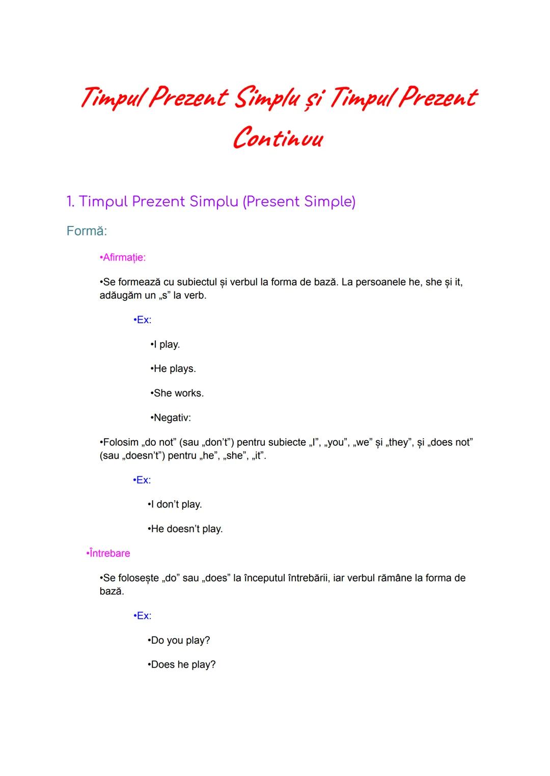 --- OCR Start ---
Ex: She is working in the city this month. (Ea lucrează în oraș luna aceasta.)
DIFERENȚE ÎNTRE PREZENTUL SIMPLU ȘI PREZENT