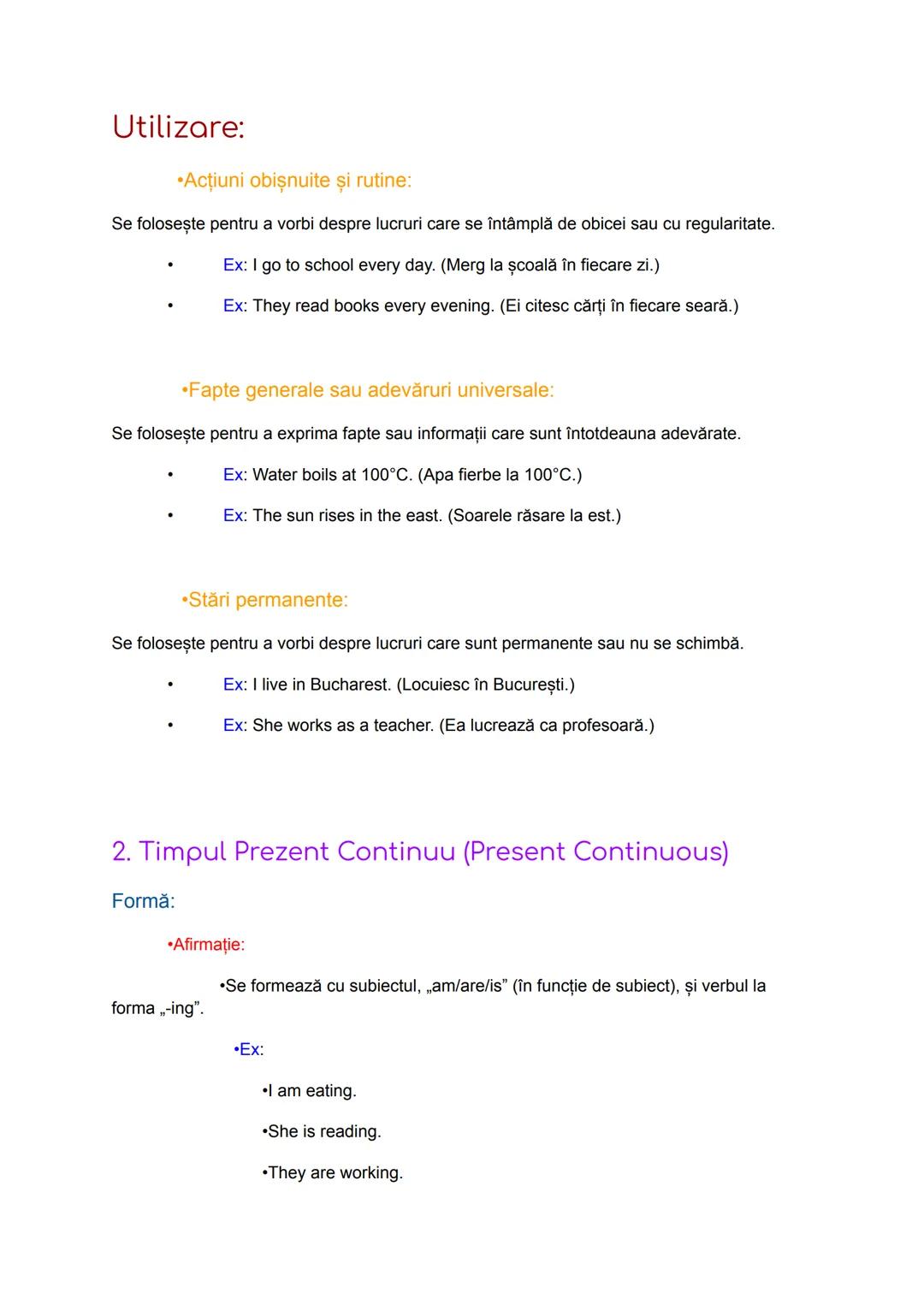 --- OCR Start ---
Ex: She is working in the city this month. (Ea lucrează în oraș luna aceasta.)
DIFERENȚE ÎNTRE PREZENTUL SIMPLU ȘI PREZENT