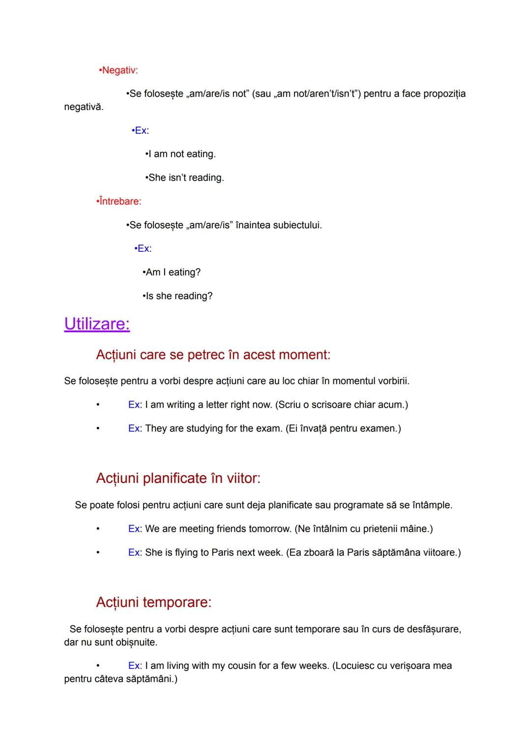 --- OCR Start ---
Ex: She is working in the city this month. (Ea lucrează în oraș luna aceasta.)
DIFERENȚE ÎNTRE PREZENTUL SIMPLU ȘI PREZENT